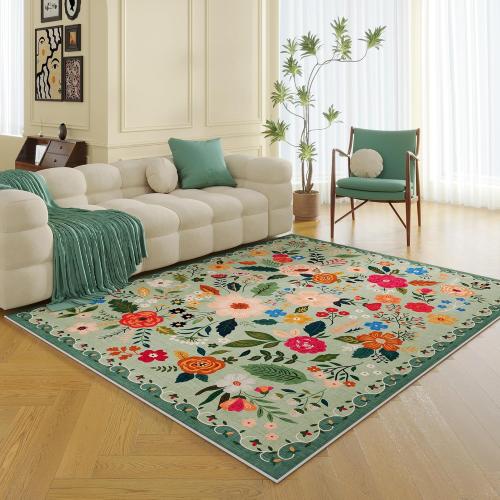 Size Large Color Green Living Room Rug  Rug Machine Washable Boho Area Rug Non Slip Floral Vintage Low Pile Large Rugs for Living Room, Bedroom, Farmhouse, Dining Room, Kids Playroom(Green)