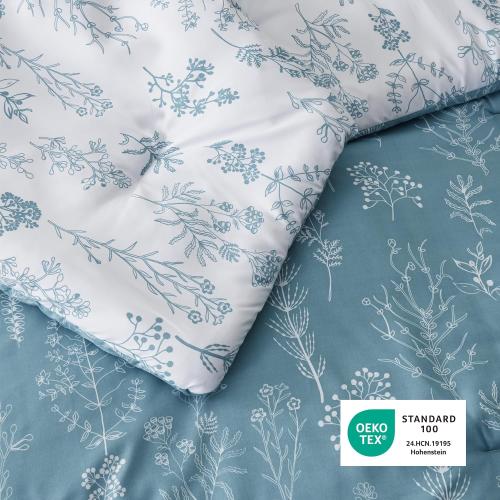 Bedsure Queen Comforter Set - Mineral Blue Bed Set, 3 Pieces Cute Floral Bedding, 1 Soft Reversible Botanical Flowers Comforter and 2 Pillow Shams