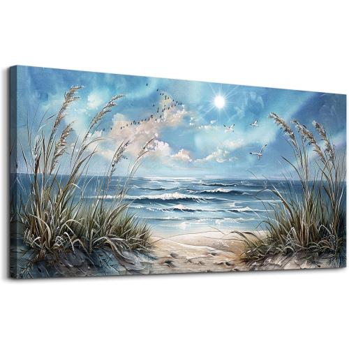 hyidecorart Wall Art For Living Room Wall Decor For Bedroom Bathroom Decoration Sunshine Ocean Scenery Painting Blue Sea Waves Wall Pictures Office Modern Canvas Prints Artwork Aesthetic Home Decor