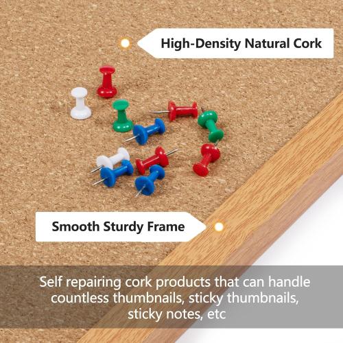 Board2by Cork Board Bulletin Board 18 x 24, Wood Framed Corkboards for Wall Decor, Hanging Office Message Board, Large Wall Mounted Notice Pin Board with 15 Push Pins for School, Home & Office
