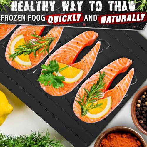 Quick Defrosting Tray for Frozen Meat, Fish, and Vegetables – 11.6 x 8.2 Non-Electric Aluminum Meat Defrosting Tray, Non-Stick Surface and High Thermal Conductivity – Easy to Clean, Use, and Store