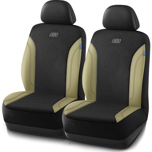 Skechers Car Seat Covers, Work Leather Seat Covers 5-Times Stronger Built-in Webbing, Oxford Fabric Front Seat Cover, Airbag Compatible, Automotive Comfort for Cars, Trucks, SUVs,Beige