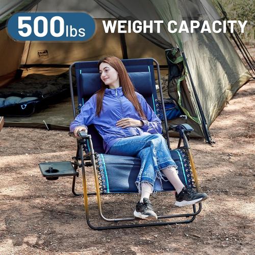 Blue TIMBER RIDGE Oversized Zero Gravity Chair, 33In Wide XXL Zero Gravity Reclining Chair with Side Table, Full Padded Lounge Chair for Outdoor Camping Patio Lawn, Heavy Duty Supports 500lbs, Blue-1 Pack