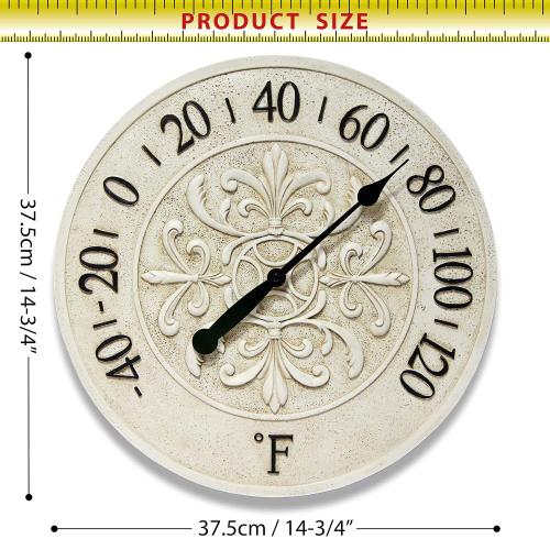 Blanc Fleur 15 inch Decorative Outdoor Thermometer for Garage, Patio, Backyard, Outdoor Wall, Fence Outdoor Thermometer Decorative Patio Thermometer Vintage Antique Aged White Ivory Easy to Read