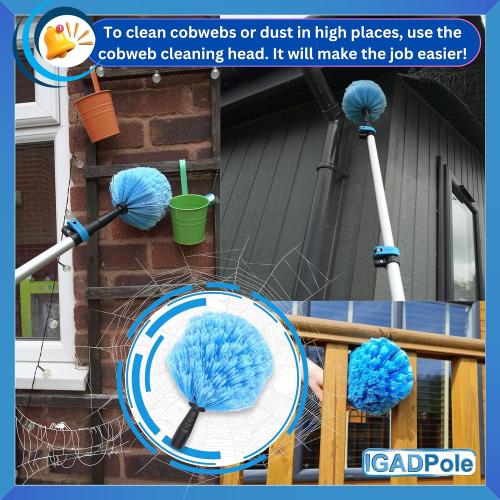 IGADPole 20 FT Water-Fed Cleaning Kit – Extendable Telescopic Pole with Soap-Dispenser, Brush & Cobweb Duster, Adjustable 5-20 FT Handle for Safe High Window, Gutter, Solar Panel & Exterior Cleaning