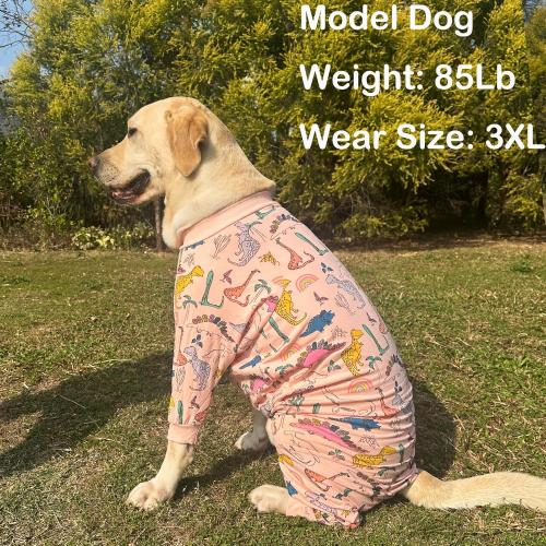 2XL Dogs Cotton Pajamas with Colorful Dinosaur Pattern Onesie Jumpsuit for Large Dog Full Coverage Sleeper Pets Shirts pjs(Pink Dinosaur)