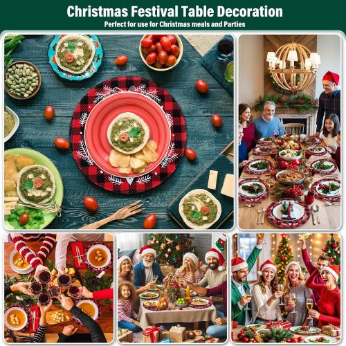 Christmas Placemats Set of 6 Round Holiday Table Mats 13 Inch Heat Resistant Wipeable Waterproof Placemats Washable Xmas Bell Dining Table Mats for Home Kitchen Parties Decor Merry Christmas Placemats