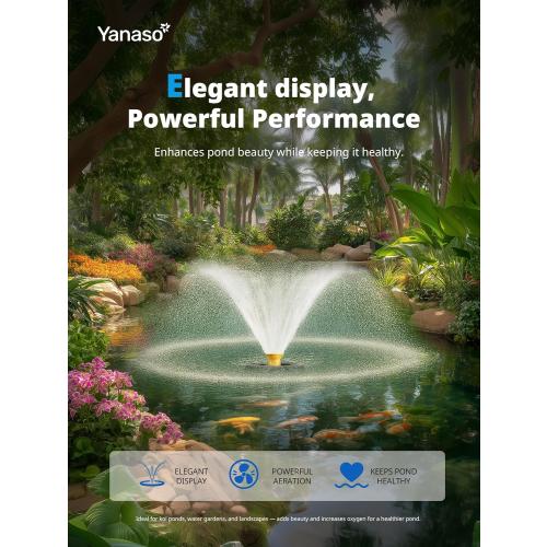 Pond Fountain Aerator, 1HP 15000 GPH Fountain Pump with Timer, 15A/110V 100FT power cord, 2 Spray Patterns, Energy-Efficient Water Circulation for Ponds & Lakes