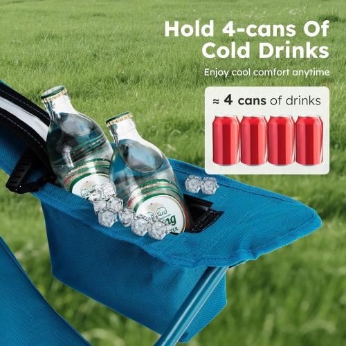 ALPHA CAMP Camping Chairs 350LBS Capacity, Heavy Duty Folding Chair with 4-Can Cooler Bag, Portable Outdoor Chair with Cup Holder for Adults, Collapsible for Tailgating, Beach, Fishing,Black,2PC