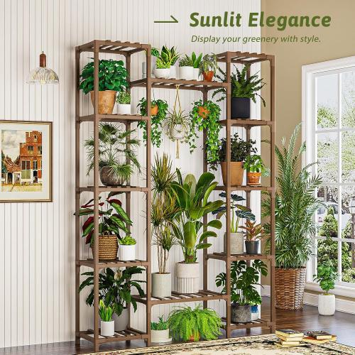 GENTINGBRO Plant Stand Indoor Outdoor 62.2“ Tall Plant Shelf Large Tiered Flower Stands for Multiple Display Wood Hanging Planter Holder for Living Room Garden Balcony Patio Decor