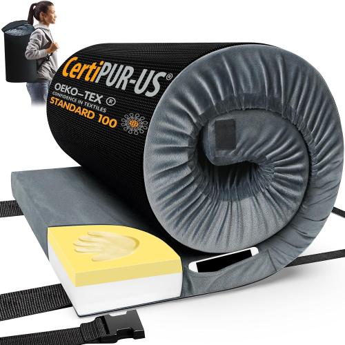 GREY CYMULA CertiPUR-US Memory Foam Camping Mattress Pad, Portable Foam Sleeping Pad for Camping, Roll up Sleeping Mat for Adults Guest Floor Bed for Sleepover, Car, Tent SUV Cot Mattress