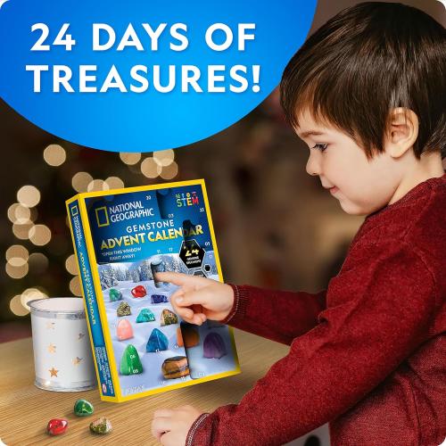 NATIONAL GEOGRAPHIC 2026 Gemstone Advent Calendar - Countdown Calendar for Kids with 24 Gems to Open Each Day, Complete Rock Collection with Mini Gemstone Dig Kit