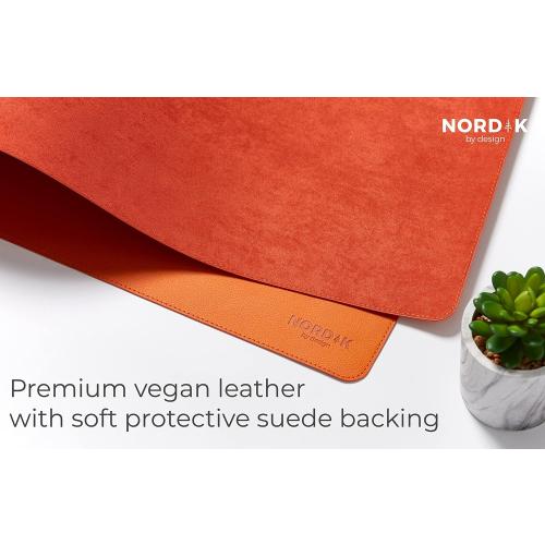 Nordik Leather Desk Mat Cable Organizer - Tangerine Orange 35 X 17 inch - Premium Extended Mouse Mat for Home Office Accessories - Non-Slip Vegan Leather Desk Pad Protector & Desk Blotter Pad