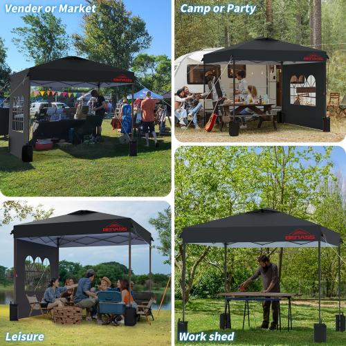 10x10 Pop Up Canopy with Sidewalls, Easy Up Canopy Tent, Heavy Duty Tents for Parties, One Person Set Up Event Tent, Black