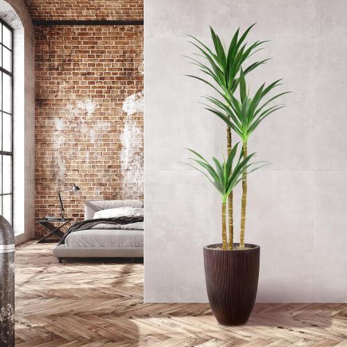 Hyper Realistic Dracaena 5ft Tall - Real Touch & VU Protected Faux Yucca Floor Plant in Pot- Artificial Agave Plant Fake Tree with Black Planter Indoor Outdoor Patio Decor