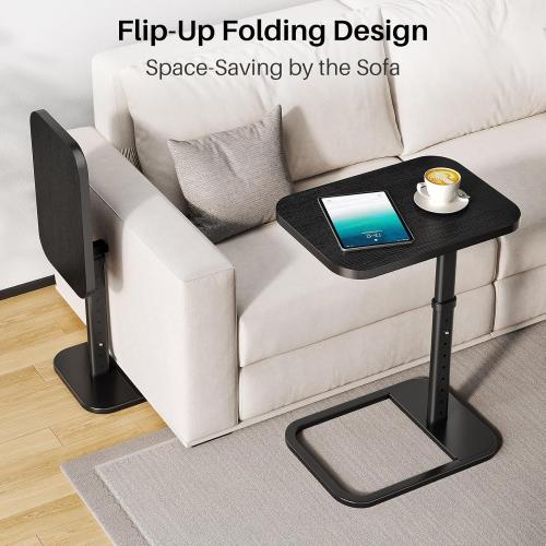 Adjustable Height TV Tray Table with Bumper Rounded Corner Design & Flip-top Side Table for Bedroom, Living Room, Bathroom and Study, End Table for Eating, Dinner or Laptop, Black