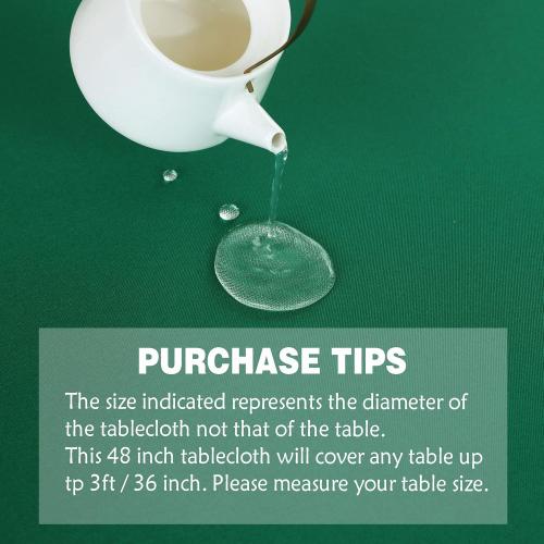 FOLINS&HOME Green Round Tablecloth 48 Inch Waterproof Heavy Duty Wrinkle Free Polyester Fabric Table Cloth, Spillproof Washable Table Cover for Parties, Camping, Picnic, Banquet, Indoor and Outdoor