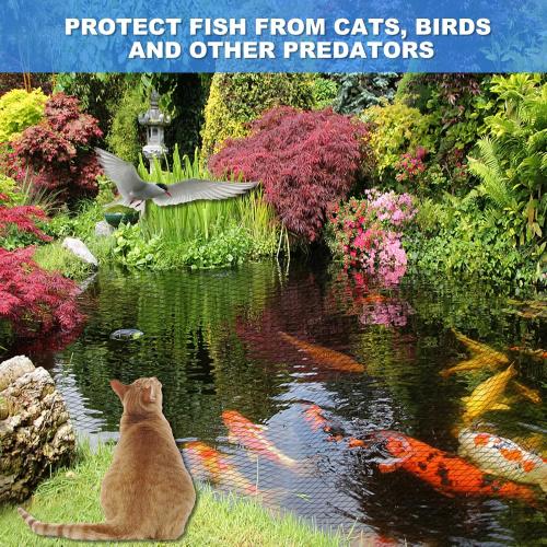 Pond Netting, 15 x 20FT Heavy Duty Pond Net for Koi Ponds, Garden Pool Fine Mesh Netting Kit for Leaves, Protects Koi Fish from Birds Cats Predators, with 14 Stakes and 30 Cable Zip Ties