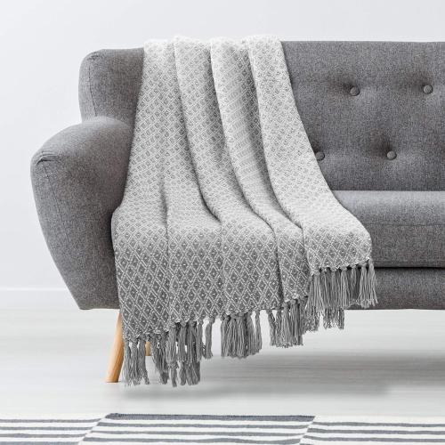 Americanflat 50x60 Throw Blanket - Soft and Breathable Cotton Throw Blanket for Couch, Bed, Chair - Decorative Blankets Perfect for Home, Office, or Outdoor Use - Grey and White Mini Diamond Design