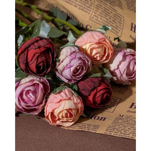 DuHouse 24pcs Artificial Vintage Roses Silk Mini Rose with Stem Fake Rose Bouquets for Arrangement Wedding Centerpiece Party Home Decoration(Purple)