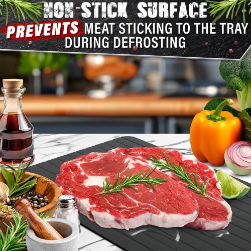 Quick Defrosting Tray for Frozen Meat, Fish, and Vegetables – 11.6 x 8.2 Non-Electric Aluminum Meat Defrosting Tray, Non-Stick Surface and High Thermal Conductivity – Easy to Clean, Use, and Store