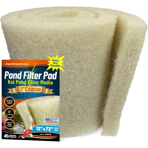 Aquatic Experts Cream COARSE Pond Filter Pad - 2 inch Thick - Bulk Roll Water Garden Filter Pond Media - Made in USA (12 inch by 72 inch)