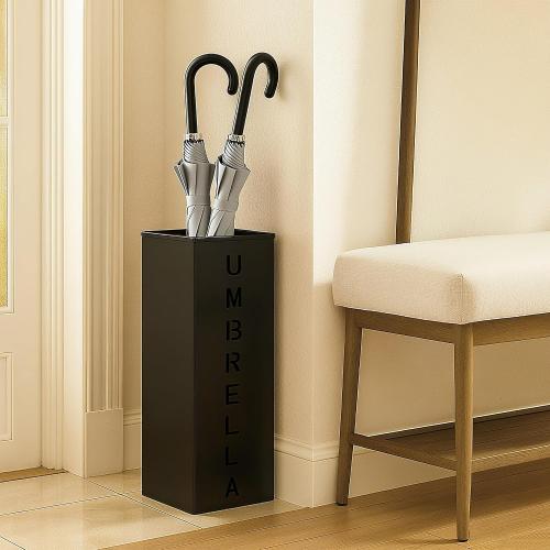 Hiceeden Square Metal Umbrella Holder, Free Standing Umbrella Rack Stand for Indoor Entryway, Umbrella Canes Walking Sticks Storage Bin for Office, Home, Hotel, Shop, 6.3 x 6.3 x 16.5, Black