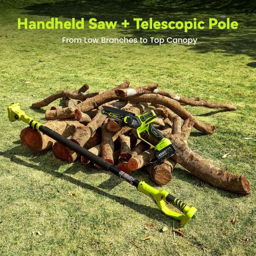 Electric Pole Saws for Tree Trimming, 8 Inch & 6 Inch Mini Chainsaw Cordless with Extension Pole, 16Ft Reach, 2x4.0Ah Battery, Auto Oiling, Tool-Free Chain Tensioning, Tree Trimmer for Branch Limb Cut