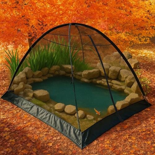 Pond Cover Dome Net 8x10ft Netting Pond Covering Tent with Zipper Storage Straps, Fiberglass Poles, Ground Nails, Tie Ropes for Outdoor Garden Fish Pool Protection from Leaves Animals