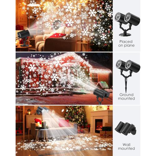 Christmas Projector Lights Outdoor, Snowflake Projector Lights Double Head Waterproof, LED Snowfall for Indoor Outdoor Rotating Christmas Decoration for Wedding Yard Holiday Used