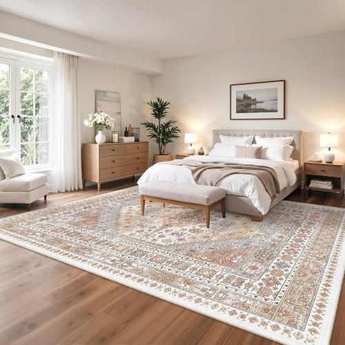 zesthome 12x15 Area Rugs, Large Washable Rug, Ultra-Thin Stain Resistant Rugs for Living Room, Bedroom, Non-Slip Backing Home Decor Area Rug (Orange,12'x15')