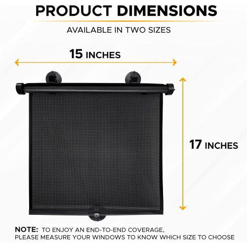 EcoNour Car Side Window Sun Shade (2 Pack) | Retractable Roller Sunshade for Kids | Baby Car Window Shades for UV and Sun Glare Protection | Baby Travel Accessories (15x17)