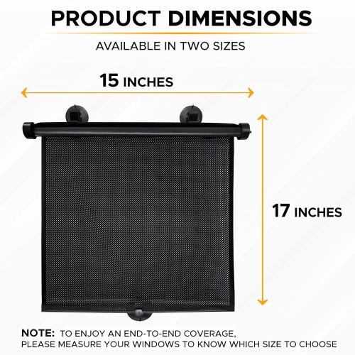 EcoNour Car Side Window Sun Shade (2 Pack) | Retractable Roller Sunshade for Kids | Baby Car Window Shades for UV and Sun Glare Protection | Baby Travel Accessories (15x17)
