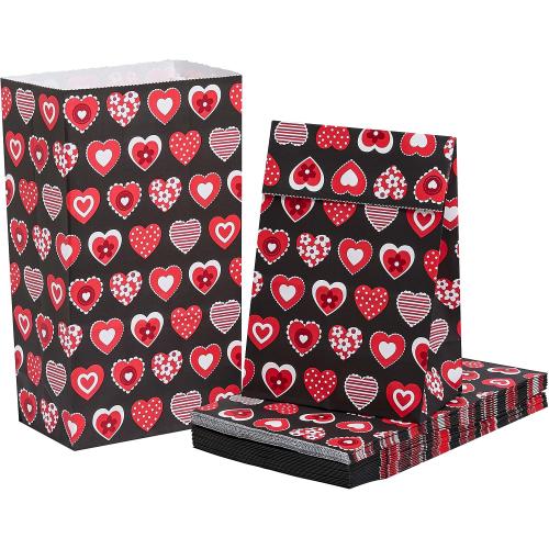SUNCOLOR 30 Pack Red Heart Party Favor Bags Goodie Bags for Kids Class Party Gift Bags/Valentines Day/Mother's day