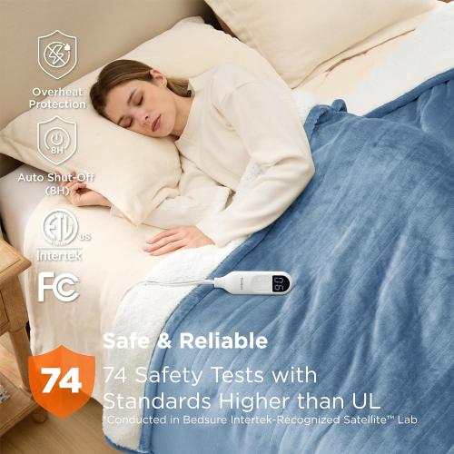 Bedsure Electric Blanket Full Size - Soft Flannel Heated Blanket, Fast Heating with 10 Time Settings & 6 Heat Settings, Warm Gift for Grandma (72x84 inches, Blue)