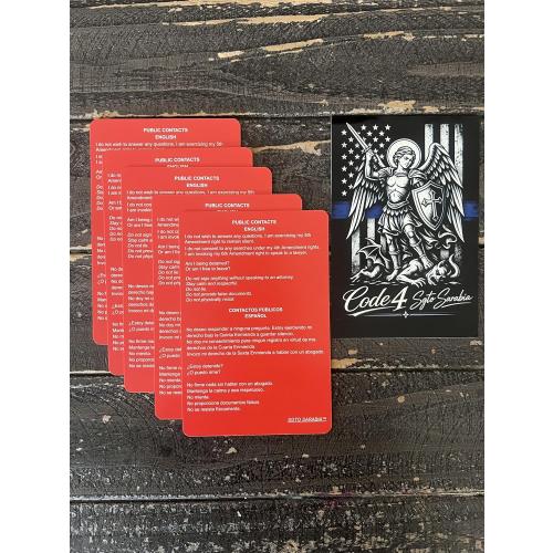 5 Pack Bilingual Red Cards with St. Michael Archangel Decal - English and Spanish Reference Cards for Residential Encounters, Traffic Stops and Public Contacts‼️missing 2‼️