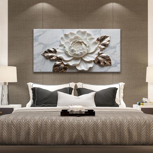 Suconvng Canvas Art Wall Decor Print Paintings Marble Texture White Flower Wall Art Prints Pictures Ready To Hang Pictures For Bedroom Bathroom Office Kitchen Home Wall Decor Artwork 20 × 40