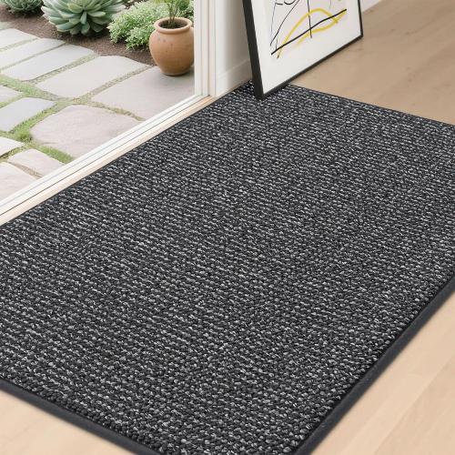 Dirt Trapper Door Mat Non-Slip Washable Doormats Entrance Mat, Dirt Resistant and Absorbent Welcome Mat, Low Profile Floor Mats for Front Back Door and Entryway, Charcoal