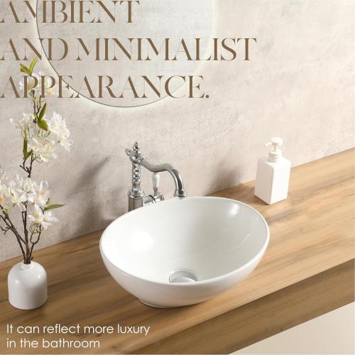 16'' X 13'' Oval Bathroom Vessel Sink,Ceramic Bathroom Sink Bowl, Countertop Modern Egg Shape Above Counter White Vessel Sink Bowl,Porcelain Ceramic Art Basin（LA-2215）
