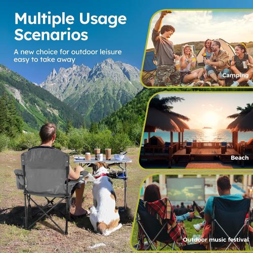 ALPHA CAMP Camping Chairs 350LBS Capacity, Heavy Duty Folding Chair with 4-Can Cooler Bag, Portable Outdoor Chair with Cup Holder for Adults, Collapsible for Tailgating, Beach, Fishing