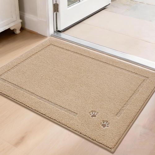 BEQHAUSE Dog Door Mat for Mud Paws Dirt Trapper Doormat Non-Slip Entryway Rugs Absorbent Welcome Mat Washable Indoor Floor Mat Low-Profile for Front Door, 20 x 32, Beige