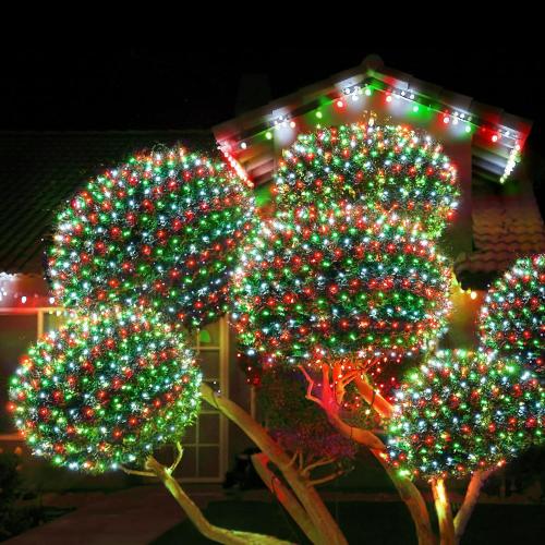 WBao F8 Big Bulbs Christmas Net Lights, 200LED 8.4ft x 5.2ft Christmas Bushes Lights with 8 Modes, Timer, End to End Connectable, Waterproof for Lawn, Bushes Outdoor Xmas Decorations, Red Green White