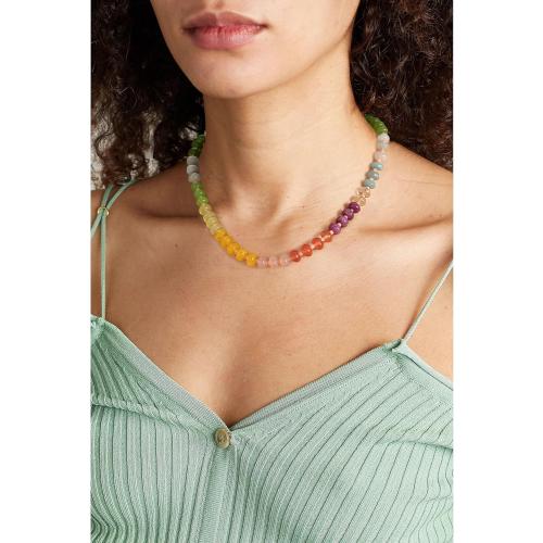 Colorful Gemstone Beaded Necklaces For Women Trendy Rainbow Natural Stone Boho Handmade Stainless Steel Waterproof Strand Necklaces Jewelry For Women Gift