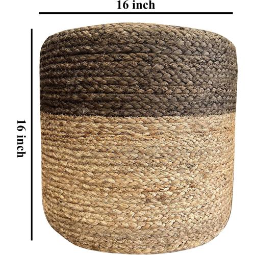 S & L Homes Pouf Ottoman - 100% Jute Braided Footrest Pouf Hand Knitted Traditional Cord Boho Pouffe for Living Room, Bedroom, Nursery, Patio, Lounge Colorblock - Natural Brown (16”x16”x16”)