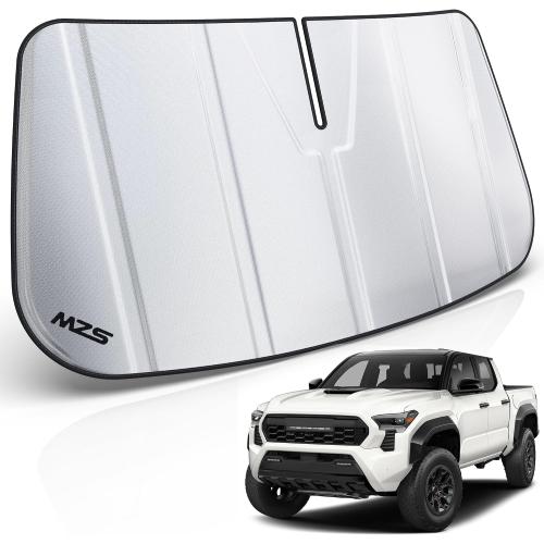 MZS Windshield Sun Shade Compatible with Tacoma 2024-2026 | 6-Layer Heat Insulation, 99% UV Blocking, Keeps Interior Cool, Full Coverage Visor, Foldable Car Window Sunshade, Storage Bag