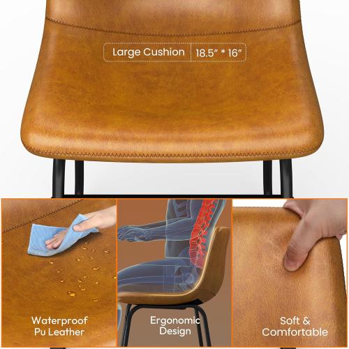 18 Inch Dining Chairs Set of 4, Modern Upholstered Dining Room Dining Chairs with PU Leather Cushions and Metal Legs, Mid Century Modern Armless Chair and Upholstered Seat, Brown