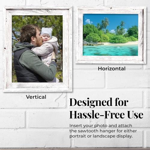 Farmhouse Style Rustic Picture Frame - Reclaimed Wood Photo Frame – Signature Wall Picture Frames for Living Room, Bedroom, Office Display - Wooden Frames for Décor Made in USA White Wash 11 x 14