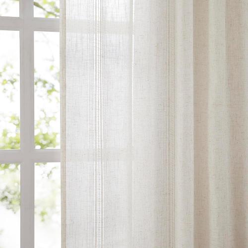 MYSKY HOME Natural Linen Boho Curtains for Living Room 84 Inches Long Light Filtering Semi Sheer Privacy Drapes for Bedroom, Farmhouse Rustic Hollowed-Out Home Decor Back Tab, 50 W×84 L, 2 Panels