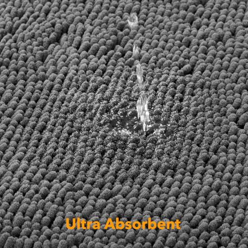 Yeaban Dark Gray Bathroom Rugs – Thick Chenille Bath Mats | Absorbent and Washable Bath Rug Non-Slip, Plush and Soft Rugs for Bathroom, Shower, Sink - 17 x 24