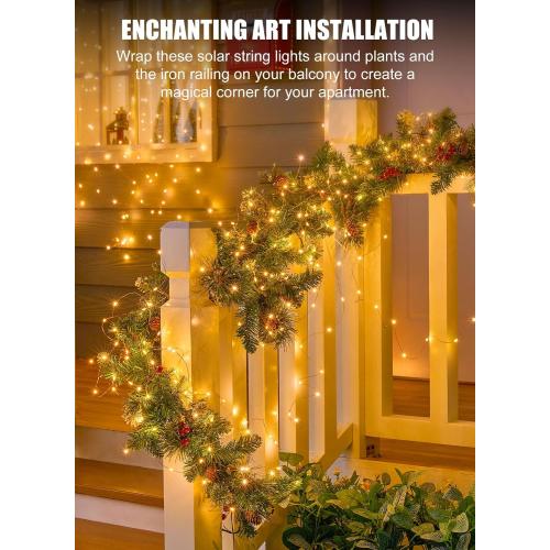 Minetom Solar String Lights for Outside, 33Ft 100 LED Outdoor Solar Fairy Lights, 8 Modes Balcony Lights for Tree Patio Christmas Party Wedding Decor (Warm White)